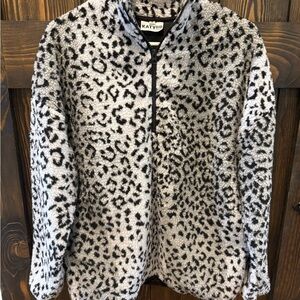 Katydid Gray Leopard Print Women's 1/4 zip sweater